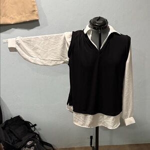 Adrianna Papell Black and White Layered Blouse